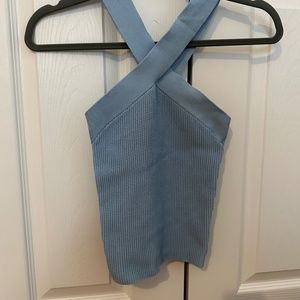 Criss-Cross Blue Ribbed Aritiza Top size XS